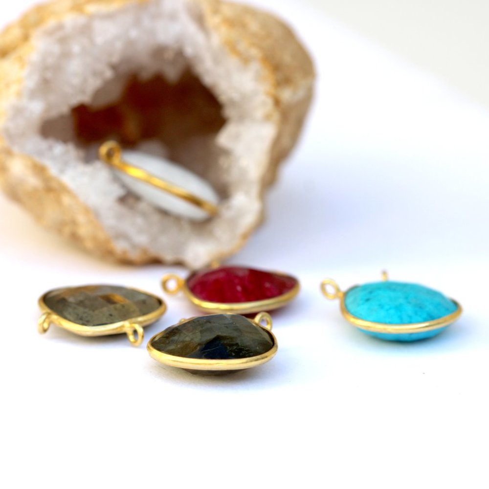 Drop Pendants Gold Plate Bezel over SterlingSilver